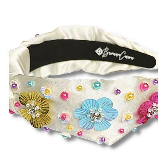 Brianna Cannon Accessories - Brianna Cannon Satin/Silk Headband‎ with Hand Sewn Beads Flowers Feminine New